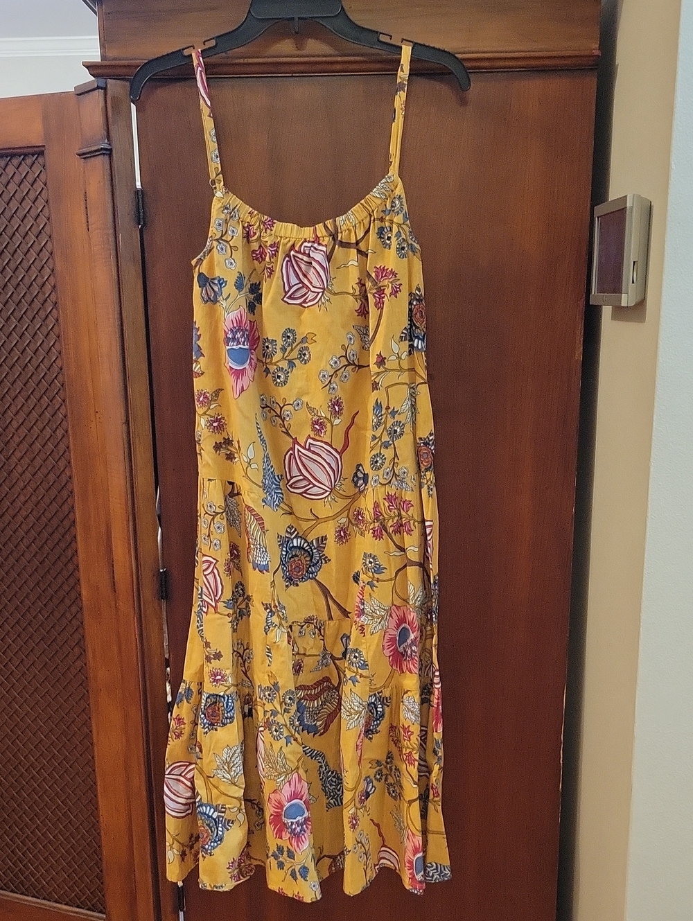 Dylan | Marne Yellow Tiered Midi Length Dress Floral Paisley Print Linen Blend S